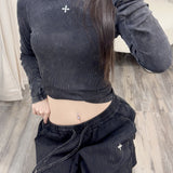 SMFK 2510 暴风褪色蚕丝运动长袖上衣 荒野黑