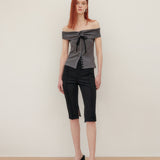 YUSE 2406 STRING OFF SHOULDER TOP - CHARCOAL