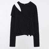 YUSE 2410 One Shoulder Layer Top (Black)