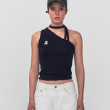 REST & RECREATION SS2404 One Shoulder Tie Top Navy