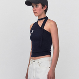 REST & RECREATION SS2404 One Shoulder Tie Top Navy