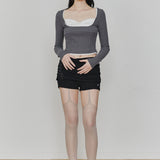 PAIN OR PLEASURE 2604 DAISY RIBBON TOP CHARCOAL