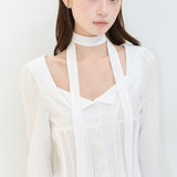 ILLIGO 2610 PINTUCK FLARE BLOUSE WHITE