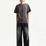 MATIN KIM 2604 SPRAY WASHED LETTERING DAMAGED TOP IN CHARCOAL