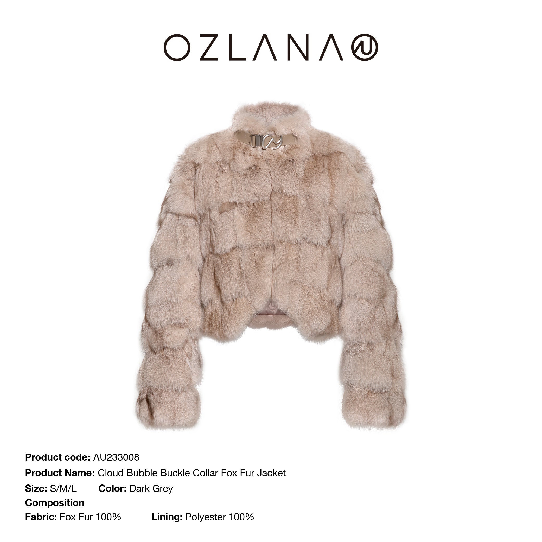 OZLANA SS2309 Cloud Bubble Buckle Collar Fox Fur Jacket Dark Grey