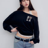 ROLAROLA 2603 I LOVE ROLA OFF SHOULDER SWEATSHIRT BLACK