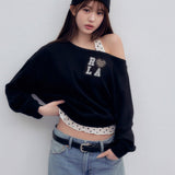 ROLAROLA 2603 I LOVE ROLA OFF SHOULDER SWEATSHIRT BLACK