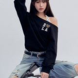 ROLAROLA 2603 I LOVE ROLA OFF SHOULDER SWEATSHIRT BLACK
