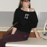 ROLAROLA 2603 I LOVE ROLA OFF SHOULDER SWEATSHIRT BLACK