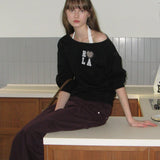 ROLAROLA 2603 I LOVE ROLA OFF SHOULDER SWEATSHIRT BLACK