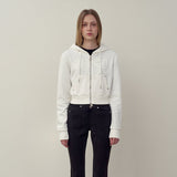 YUSE 2410 LOGO PATCH HOODIE ZIP-UP TOP - IVORY