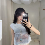 SCULPTOR 2603 Lace Crop Baby Tee Nude Blue