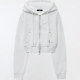 YUSE 2410 LOGO PATCH HOODIE ZIP-UP TOP - IVORY