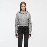 YUSE 2410 LOGO PATCH HOODIE ZIP-UP TOP - GRAY