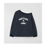 ROLAROLA 2603 MAISON DE ROLA EMBROIDERY OFF SHOULDER STRIPE SWEATSHIRT