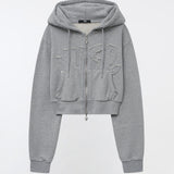 YUSE 2410 LOGO PATCH HOODIE ZIP-UP TOP - GRAY