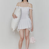 PAIN OR PLEASURE 2608 PETAL RUFFLE DRESS WHITE