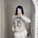 MARDI MERCREDI 2502 CASHMERE CREW NECK SWING THE TAIL DDANJI PEARL NECKLACE_LIGHTBEIGE BLACK