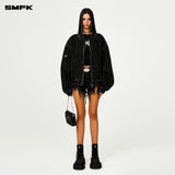 SMFK 2501 十字经典超大棒球夹克 黑牛仔