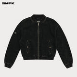 SMFK 2501 十字经典超大棒球夹克 黑牛仔