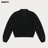 SMFK 2501 十字经典超大棒球夹克 黑牛仔