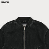 SMFK 2501 十字经典超大棒球夹克 黑牛仔