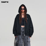 SMFK 2604 十字雕像阔身拉链帽衫 荒野黑