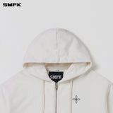 SMFK 2601 十字雕像阔身拉链帽衫 雪山白