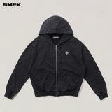 SMFK 2510 野性复古阔身运动拉链帽衫 荒野黑