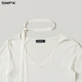SMFK 2608 海妖流浪V领针织上衣 云白