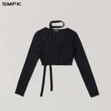 SMFK 2608 海妖流浪V领针织上衣 荒野黑