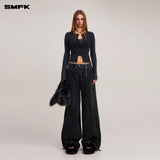 SMFK 2512 野性复古纽扣针织开衫 湮灭黑