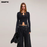 SMFK 2512 野性复古纽扣针织开衫 湮灭黑