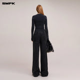 SMFK 2512 野性复古纽扣针织开衫 湮灭黑