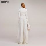 SMFK 2512 野性复古纽扣针织开衫 雪山白