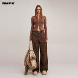 SMFK 2512 野性复古双拉链针织开衫 湮灭棕