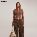 SMFK 2512 野性复古双拉链针织开衫 湮灭棕