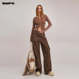 SMFK 2512 野性复古双拉链针织开衫 湮灭棕