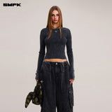 SMFK 2512 野性复古长袖针织衫/石磨洗/湮灭黑