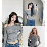 Kroche 2511 重工刺绣 两穿一字领修身长袖针织衫 灰