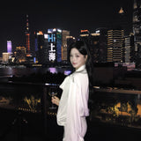 KINGWEN 2510 白色绸缎飘带衬衫