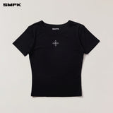 SMFK 2605 十字印章醋酸紧身运动TEE 荒野黑
