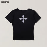 SMFK 2605 十字印章醋酸紧身运动TEE 荒野黑