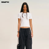 SMFK 2604 十字印章醋酸紧身运动TEE 雪山白