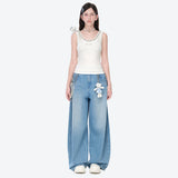 13DE MARZO | 2604 Faux Rhinestones Pearl Chains Jeans Blue