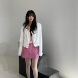 KOREAN COLLECTION 2504 设计感毛边U领短外套 白