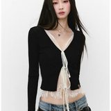 VIA PITTI 2505 蕾丝系带拼接开衫 黑