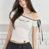 VIA PITTI 2505 系带斜肩字母印花短袖
