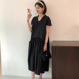 KOREAN COLLECTION 2506 拼接花边口袋连衣裙