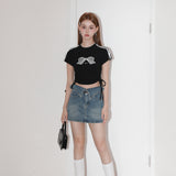 OZLANA SS2305 Fold Over Denim Logo Skirt